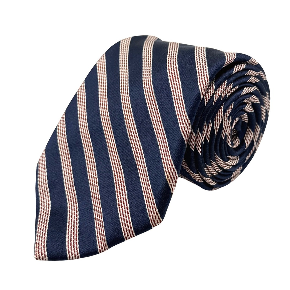 Paul Fredrick Necktie X-Long Mens‎ Navy Blue Red Striped Made in Italy 66.5"